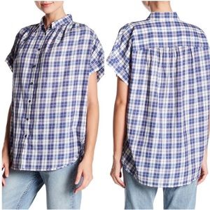 MADEWELL | Central Linus Button Up Cotton Shirt | Medium Classic Plaid Blue NWT